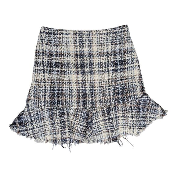 Chunky Tweed Distressed Plaid Trumpet Mini Skirt Sz XS mi ami Raw Hem - Picture 4 of 10